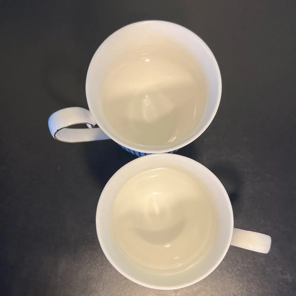 Grace’s Teaware Navy Blue White Pinstripe Gold Footed Coffee Mugs Set of 2